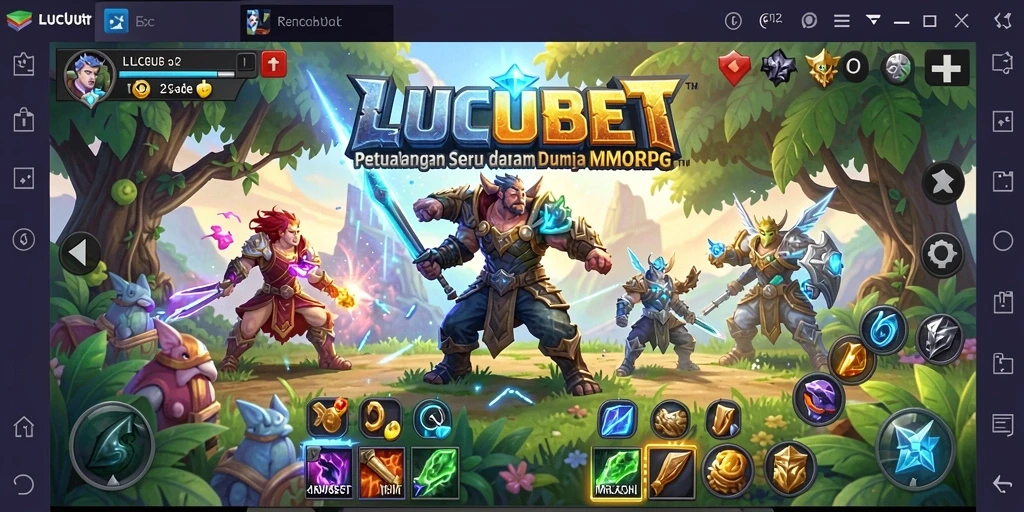 Tangkapan layar gameplay LUCUBET menampilkan pertempuran epik di dunia fantasi.