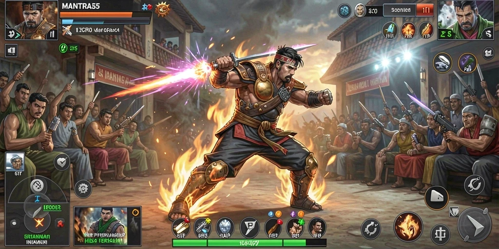Tampilan gameplay dinamis dan seru dalam permainan Fighting MANTRA55.