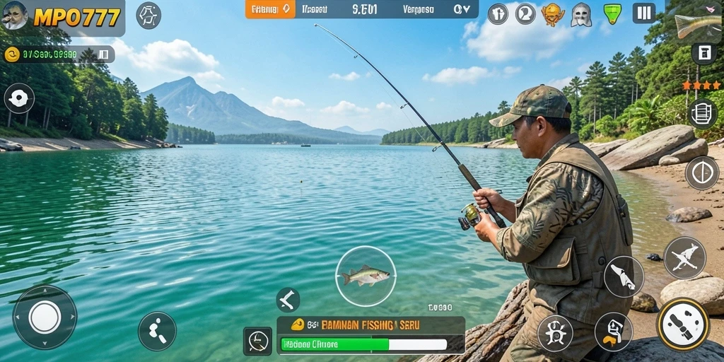Screenshot gameplay MPO777 menampilkan momen seru dalam menangkap ikan.