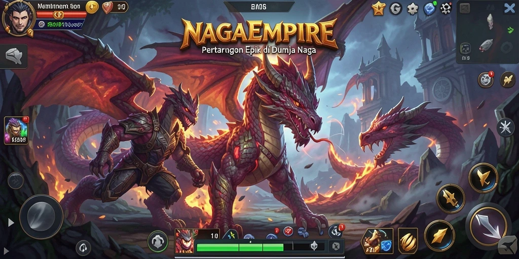 Gameplay NAGAEMPIRE yang mendebarkan dengan pertarungan karakter.