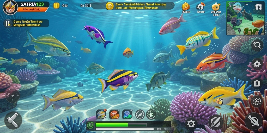 Screenshot menunjukkan aksi menembak ikan yang seru dalam SATRIA123.