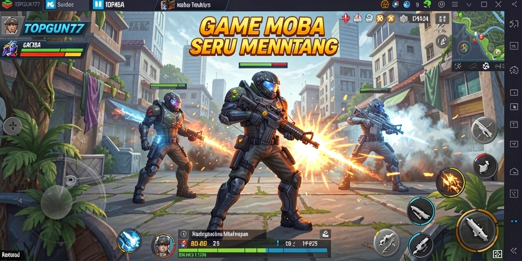 Screenshot gameplay menampilkan aksi mendebarkan dalam pertarungan MOBA.
